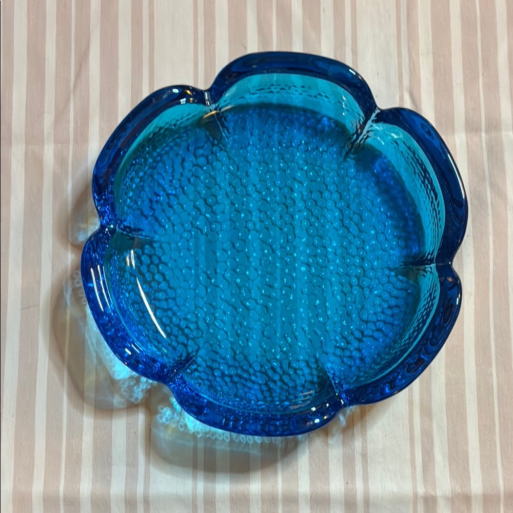 Cobalt Blue Glass Flower-Shaped Plate